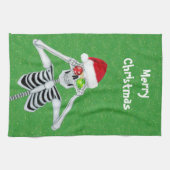 Fun Christmas Skeleton Ornament Eyes on Green Theedoek (Horizontaal)