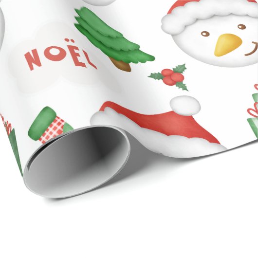 FUN CHRISTMAS SNOWMAN PINE TREES EN KANDY CANES CADEAUPAPIER (Rol Hoek)