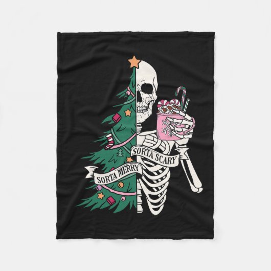 Fun Christmas Sorta Merry Sorta Scary Skeleton XMA Fleece Deken (Voorkant)