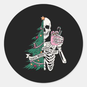 Fun Christmas Sorta Merry Sorta Scary Skeleton XMA Ronde Sticker