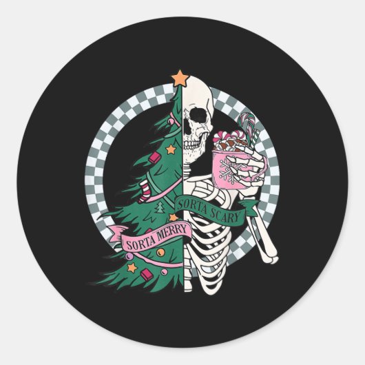 Fun Christmas Sorta Merry Sorta Scary Skeleton XMA Ronde Sticker (Voorkant)