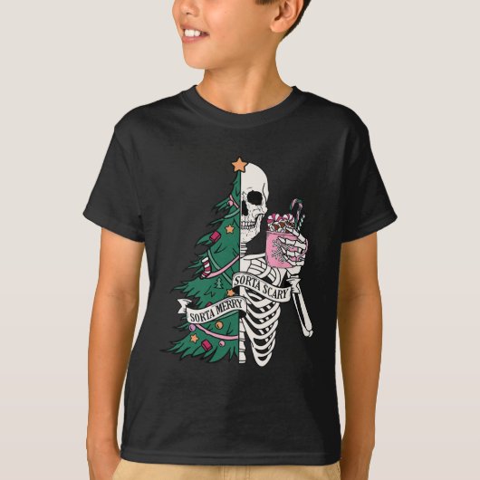 Fun Christmas Sorta Merry Sorta Scary Skeleton XMA T-shirt (Voorkant)
