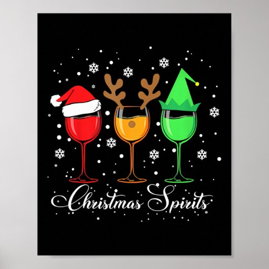 Fun Christmas Spirits Gles of Wine Xmas Feestdagen Poster (Voorkant)