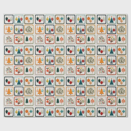 Fun Christmas Tree Pattern Grid Art Cadeaupapier (Vlak)