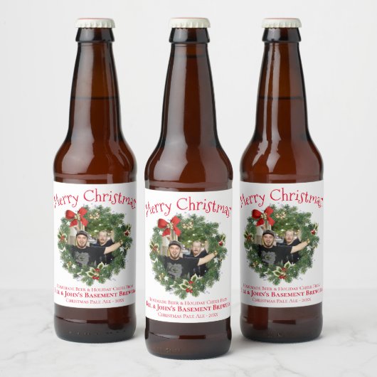 Fun Christmas Wreath Afbeelding Lijst Home Brew Bier Etiket (Flessen)