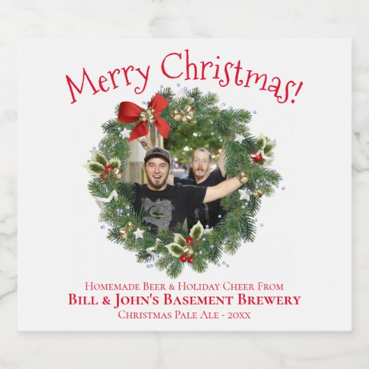 Fun Christmas Wreath Afbeelding Lijst Home Brew Bier Etiket (Enkel label)