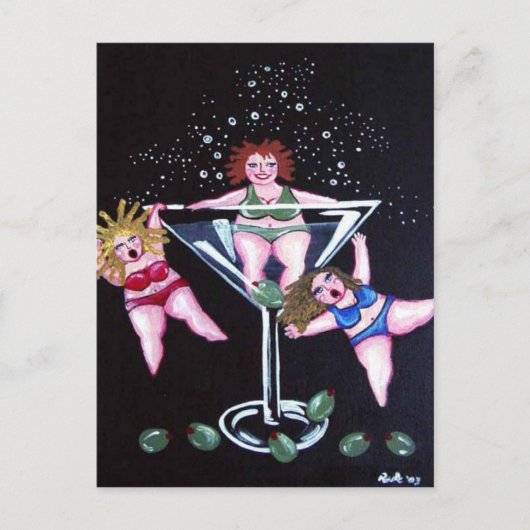 Fun Chubby Martini Divas Post Cards Briefkaart (Voorkant)