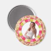 Fun Circle lijst - roze bladmotief Magneet (Voorkant / Achterkant)