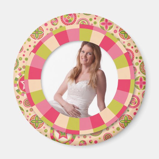 Fun Circle lijst - roze bladmotief Magneet (Voorkant)