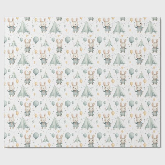 Fun Circus Bunny Balloons Pattern Baby shower Cadeaupapier (Vlak)