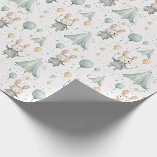 Fun Circus Bunny Balloons Pattern Baby shower Cadeaupapier (Hoek)