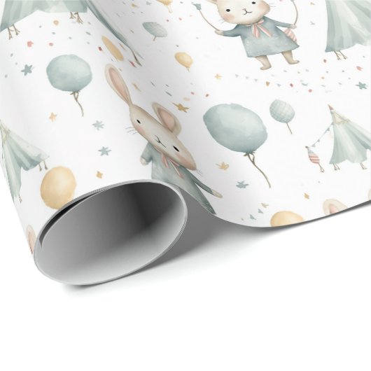 Fun Circus Bunny Balloons Pattern Baby shower Cadeaupapier (Rol Hoek)