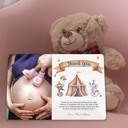Fun Circus Dier Baby shower Dank u kaart