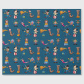 Fun Circus Party handelt Cartoon Pattern Blue Cadeaupapier (Vlak)