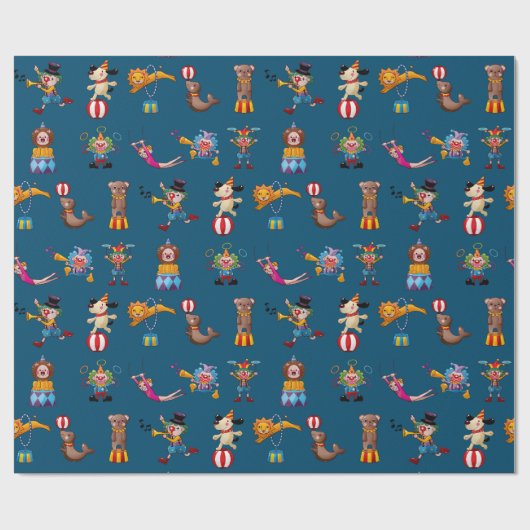 Fun Circus Party handelt Cartoon Pattern Blue Cadeaupapier (Vlak)