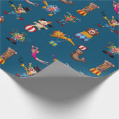 Fun Circus Party handelt Cartoon Pattern Blue Cadeaupapier (Hoek)
