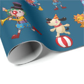 Fun Circus Party handelt Cartoon Pattern Blue Cadeaupapier (Rol Hoek)