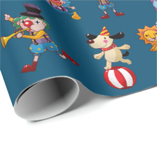 Fun Circus Party handelt Cartoon Pattern Blue Cadeaupapier