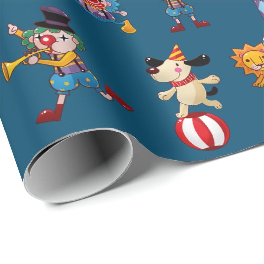 Fun Circus Party handelt Cartoon Pattern Blue Cadeaupapier (Rol Hoek)
