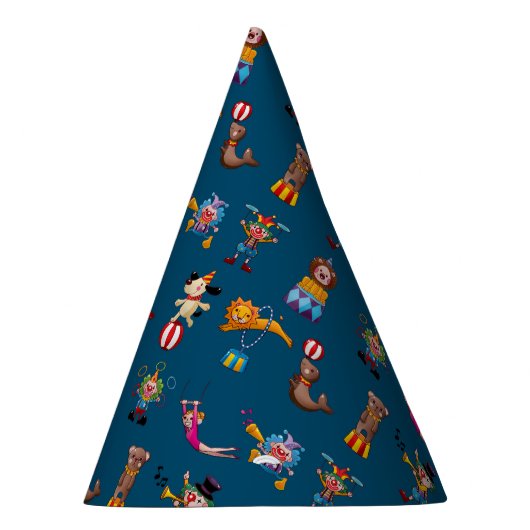 Fun Circus Party handelt Cartoon Pattern Blue Feesthoedjes (Rechts)