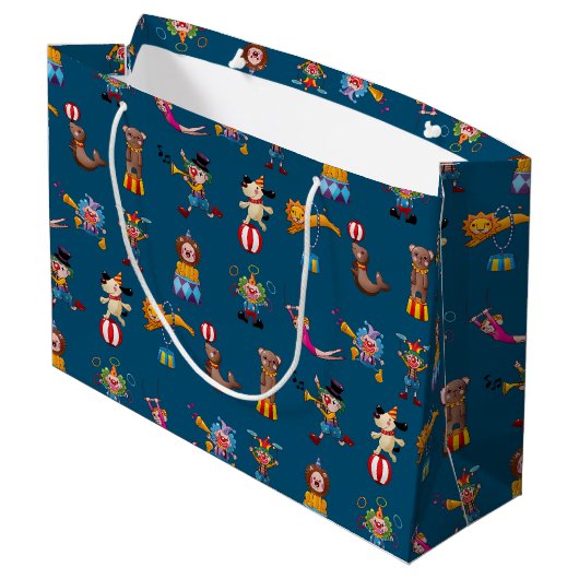Fun Circus Party handelt Cartoon Pattern Blue Kind Groot Cadeauzakje (Achterkant Gekanteld)