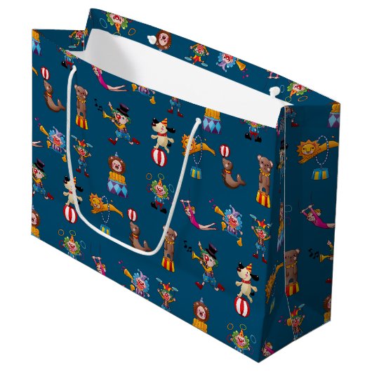 Fun Circus Party handelt Cartoon Pattern Blue Kind Groot Cadeauzakje (Voorkant Gekanteld)