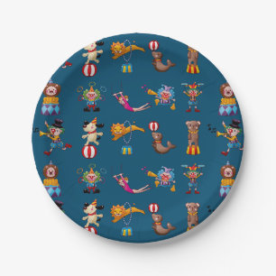Fun Circus Party handelt Cartoon Pattern Blue Papieren Bordje