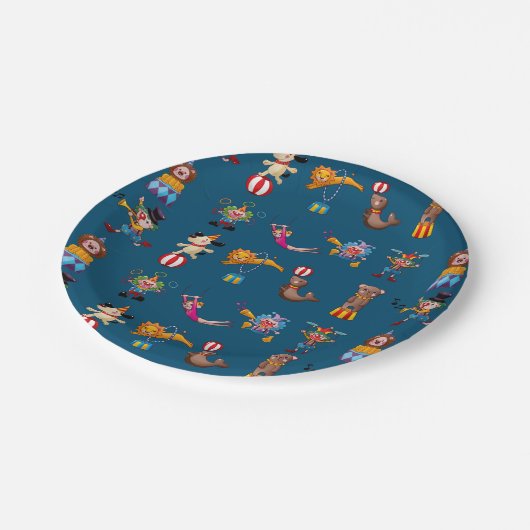 Fun Circus Party handelt Cartoon Pattern Blue Papieren Bordje (Gekanteld)