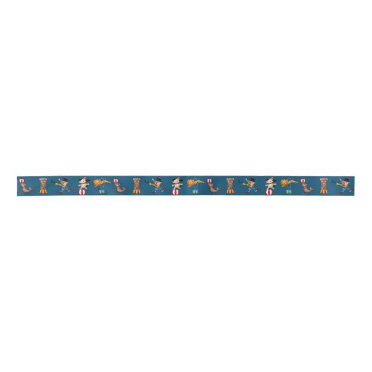 Fun Circus Party handelt Cartoon Pattern Blue Satijnen Lint (Voorkant)