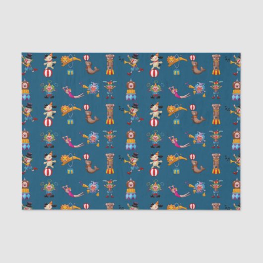Fun Circus Party handelt Cartoon Pattern Blue Tissuepapier (Voorkant)
