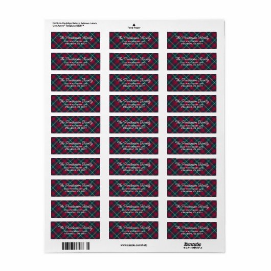 Fun Classic Tartan Play Script Retouradres Etiket (Full Sheet)