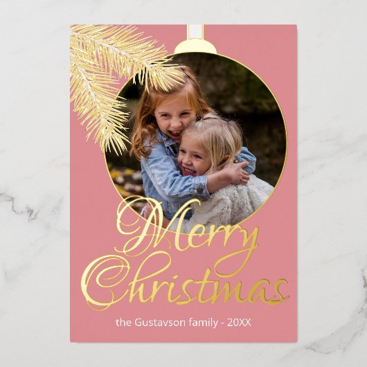 Fun Classic Witte Pijnboom Naalden Goud Folie Feestdagenkaart (Voorkant)