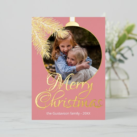 Fun Classic Witte Pijnboom Naalden Goud Folie Feestdagenkaart (Staand Voorkant)