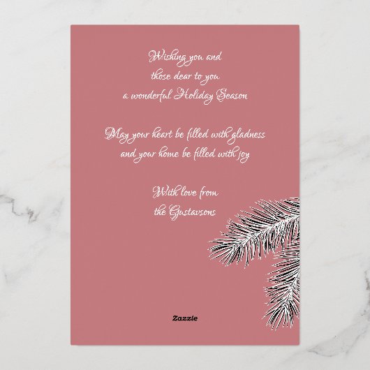 Fun Classic Witte Pijnboom Naalden Goud Folie Feestdagenkaart (Achterkant)