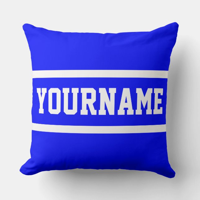 Fun Classy Bright Blue Athletic Text White Stripes Kussen (Voorkant)