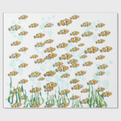 Fun Clown Fish Oranje White Black Blue Bubbles Cadeaupapier (Vlak)