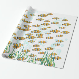 Fun Clown Fish Oranje White Black Blue Bubbles Cadeaupapier