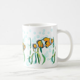 Fun Clown Fish Oranje White Black Blue Bubbles Koffiemok