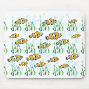 Fun Clown Fish Oranje White Black Blue Bubbles Muismat