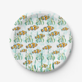 Fun Clown Fish Oranje White Black Blue Bubbles Papieren Bordje