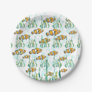 Fun Clown Fish Oranje White Black Blue Bubbles Papieren Bordje