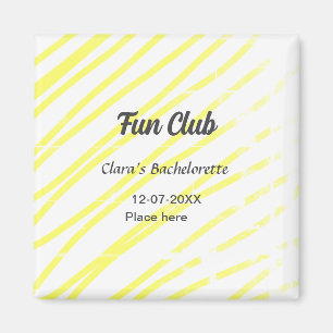 Fun Club vrijgezellenfeest gele lijnen achtergrond Magneet
