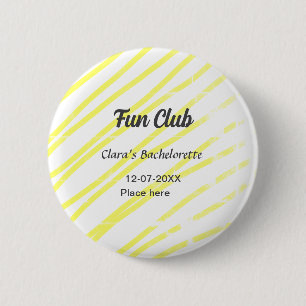 Fun Club vrijgezellenfeest gele lijnen achtergrond Ronde Button 5,7 Cm