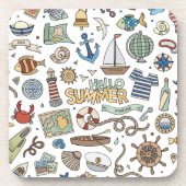Fun Coastal Beach Illustraties Bier Onderzetter (Voorkant)