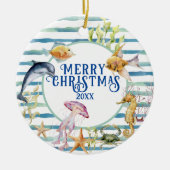 Fun Coastal Beach Theme Merry Kerstmis, Foto Keramisch Ornament (Voorkant)