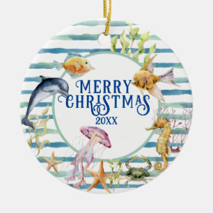 Fun Coastal Beach Theme Merry Kerstmis, Foto Keramisch Ornament