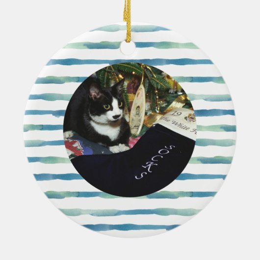Fun Coastal Beach Theme Merry Kerstmis, Foto Keramisch Ornament (Achterkant)