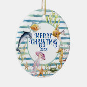 Fun Coastal Beach Theme Merry Kerstmis, Foto Keramisch Ornament (Rechts)