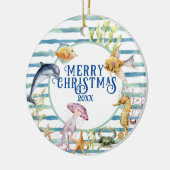 Fun Coastal Beach Theme Merry Kerstmis, Foto Keramisch Ornament (Links)