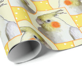 Fun Cockatiel Birthday Pattern Oranje Yellow Bird Cadeaupapier (Rol Hoek)